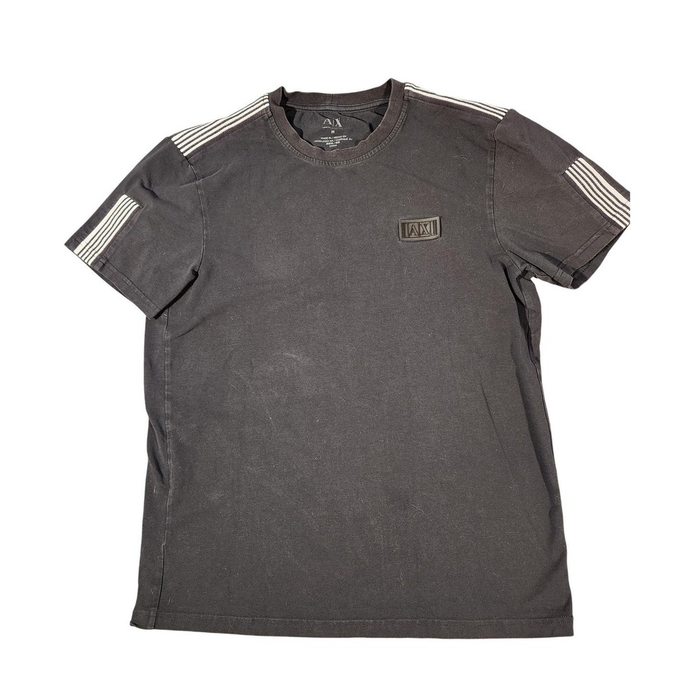 Emporio Armani EA7 Shirt Mens Medium Black Stripe Shoulder AX Logo Tee Crewneck